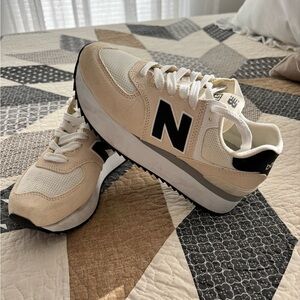 New Balance White and Black Platform Shoes